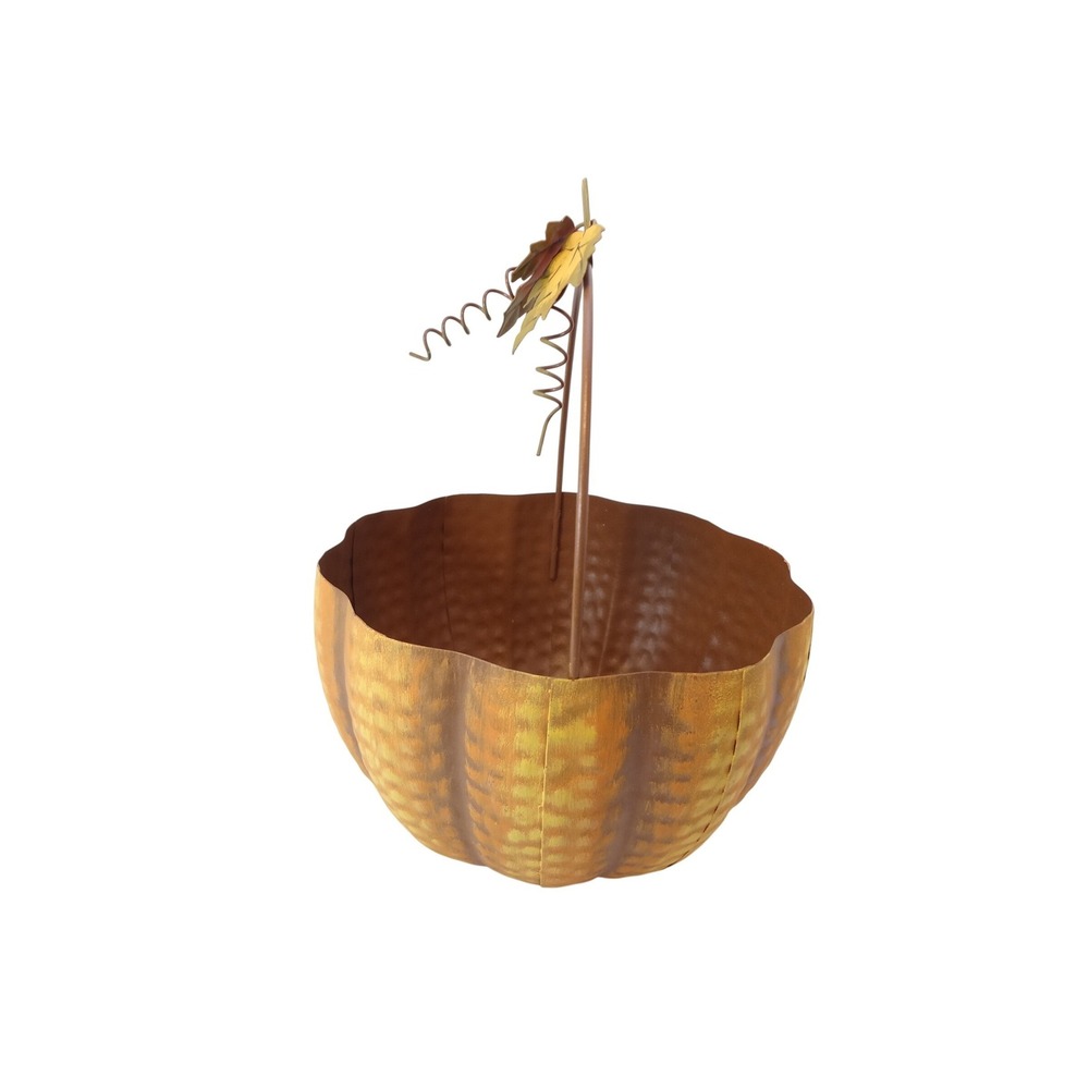 Pumpkin Basket Home Decor Orange Excellent Metal Fall Harvest Leaf - Picture 2 of 6